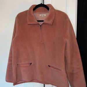 Madewell Sherpa Popover Quarter Zip Pullover Sweatshirt Pink Size Large